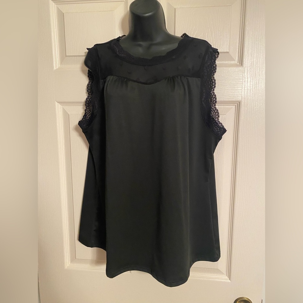 Black sleeveless top with lace trim
